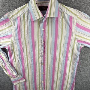Etro Milano Italy Colorful Pink Green Bold Button Up Shirt Long Sleeve Size 40